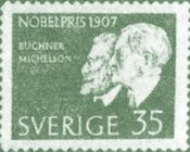 Почтовая марка, выпущенная в Швеции в честь присуждения Нобелевской премии по физике в 1907 г. Один из лауреатов – А. Майкельсон.